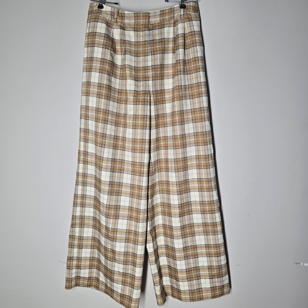 Anthropologie Hutch Pants Women Preppy Brown Plaid Wide Leg Size 10 Retro 70s
